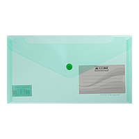 @Папкаконверт TRAVEL на кнопке DL глянцевый прозрачный пластик зеленая