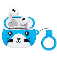 Детские наушники беспроводные Bluetooth HOCO Cat EW46 в кейсе Blue S