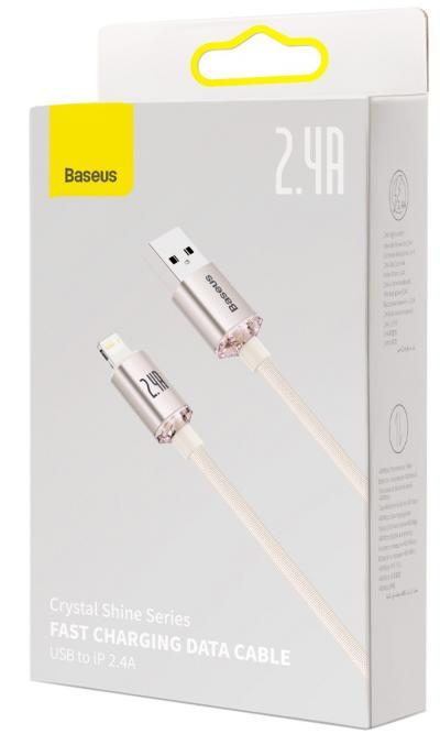 Кабель Baseus Crystal Shine Series USB Lightning 2.4A 2M Pink Sand CAJY000204, фото 1