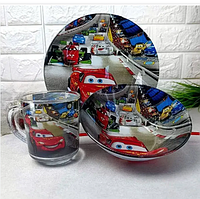 Детский набор стеклянной посуды для кормления Тачки Молния Cars Winner Маквин 3 предмета Metr+