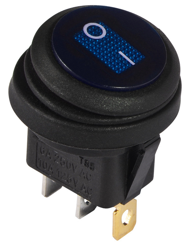 KCD1-8-101NW BL/B 220V Перемикач 1 клав.круглий вологозах. синій з підсвічуванням