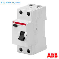 Устройство защитного отключения УЗО ABB Basic M BMF41263 63А 30mA 2P 4.5кА AC, дифреле АВВ