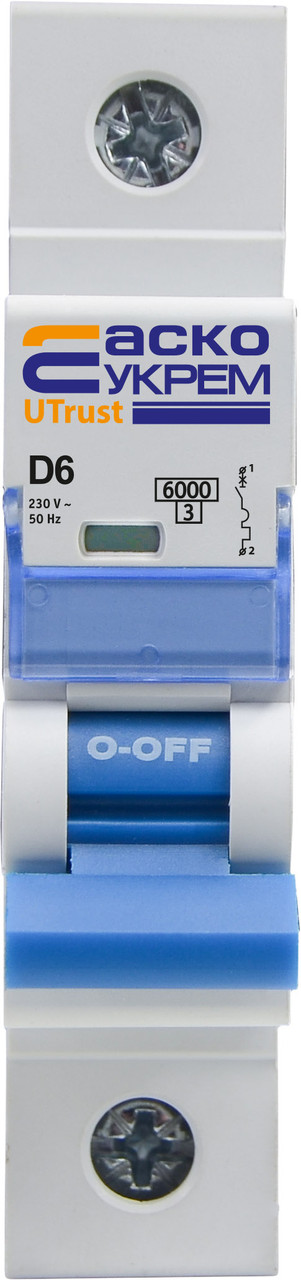 Модульний автоматичний вимикач  UTrust  1р  6А D 6kА, фото 1