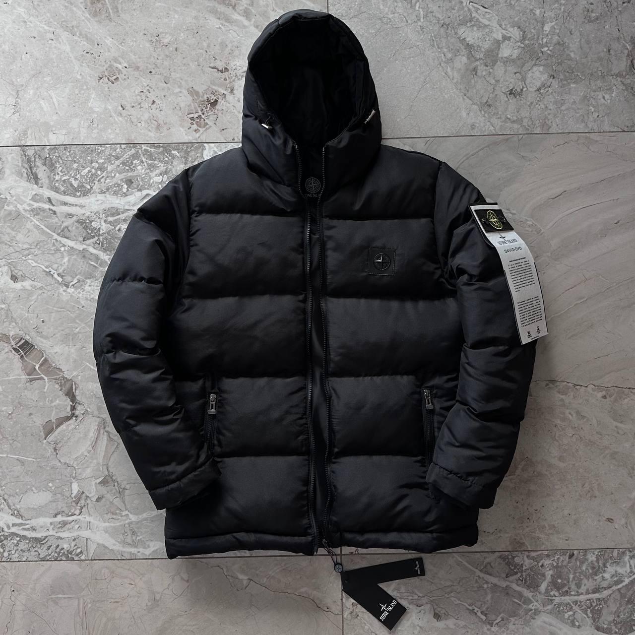 Чоловіча зимова куртка Stone Island чорна до -25 * С тепла Пуховик Стон Айленд з капюшоном, фото 1