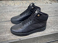 Мужские зимние ботинки Puma кожаные черного цвета на меху
