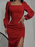 Сувора жіноча сукня Елегантна чорна сукня Силуетна червона сукня Облягаюча сукня з розрізом