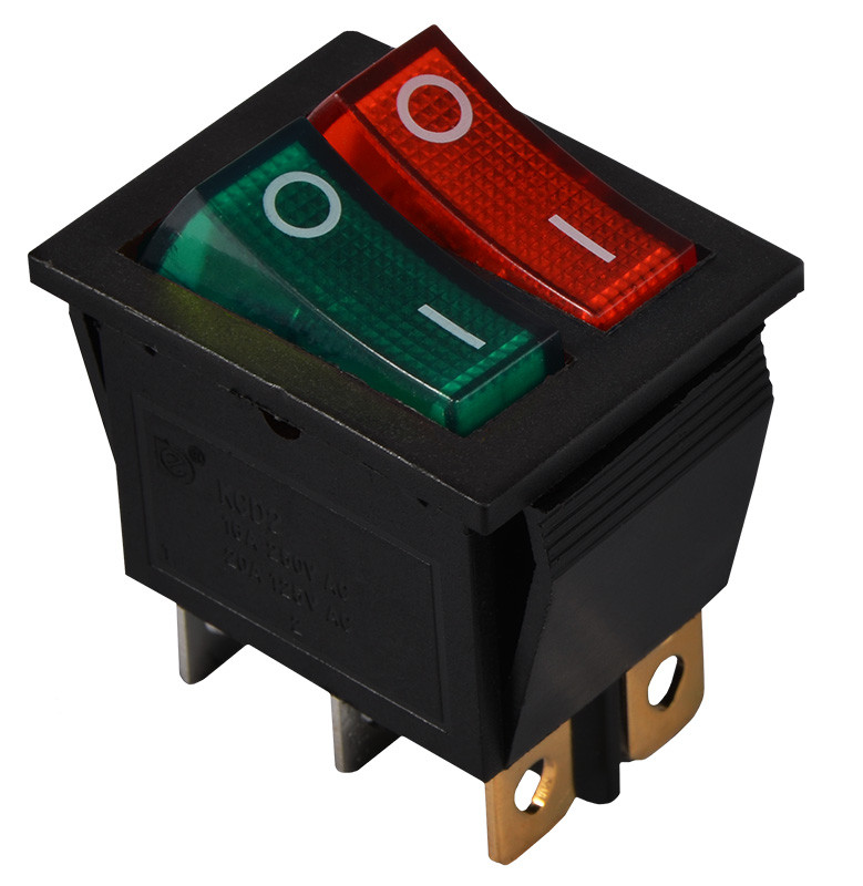 KCD2-2101N GR+R/B 220V Перемикач 2 клав. зелений+червоний з підсвічуванням