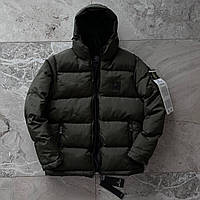 Мужская зимняя куртка Stone Island хаки до -25*С теплая Пуховик Стон Айленд с капюшоном