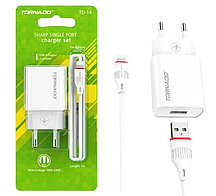 Мережевий зарядний пристрій TORNADO TD-14 (1USB/2,1А/1м) + Lightning білий
