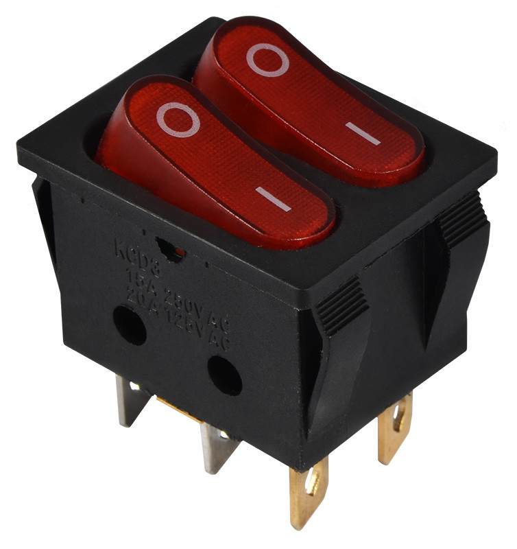 KCD2-5-2101N R/B 220V Перемикач 2 клав. червоний з підсвічуванням