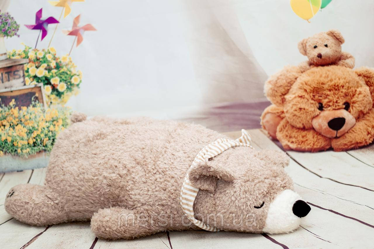М'яка іграшка плюшевий ведмедик "Сплячий ведмідь" 45 см Коричневий
