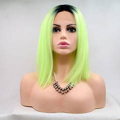 Zadira WIG Жіноча коротка пряма квадратна неоново -зелена з омбре