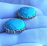 Великі срібні сережки  камінь бірюза, фото 4