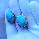 Великі срібні сережки  камінь бірюза, фото 3