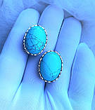 Великі срібні сережки  камінь бірюза, фото 6