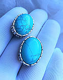 Великі срібні сережки  камінь бірюза, фото 7