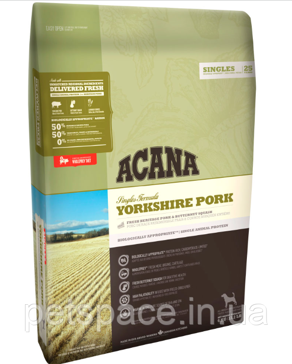 Корм Acana Yorkshire Pork (Акана Йоркшир Парк зі свининою і мускатної гарбузом) 6кг.