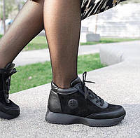 Кросівки жіночі MASIS C600 чорні (зима, шкіра+замша натуральна) (5299) лише 40р.41р.