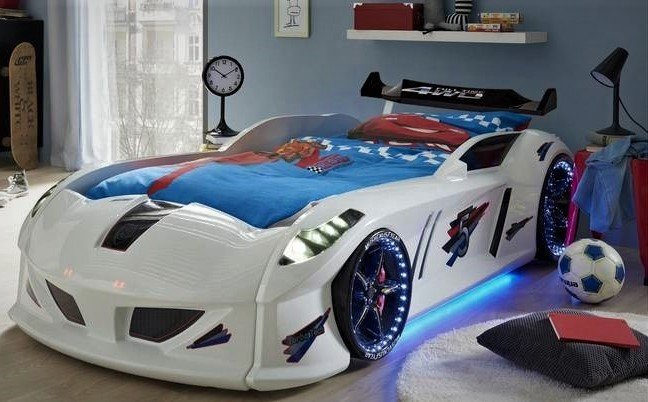 Дитяче ліжко машина з підсвічуванням Jaguar Speedy boy, біла Туреччина, фото 1