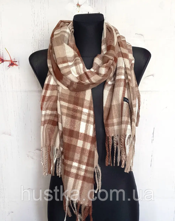 Кашеміровий шарф Клітинка 180*70 см капучино