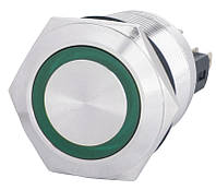 TYJ 22-271 Кнопка металлическая плоская с подсветкой, 1NO+1NC, зеленая 24V.