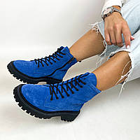 Женские ботинки высокие замшевые синие Maxmillien