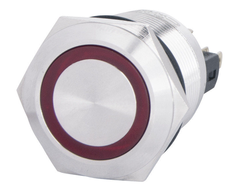 TYJ 22-271 Кнопка металева пласка з підсвічуванням, 1NO+1NC, червона 220V.