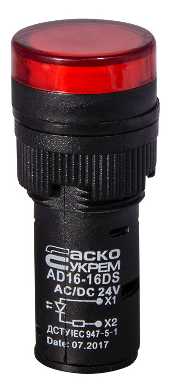 Сигнальна арматура AD16-16DS червона 24V АC/DC, фото 1