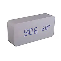 Настольные электронные часы с термометром, белые с синей подсветкой