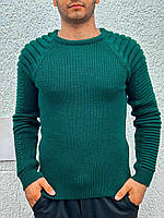 Мужской стильный демисезонный приталенный свитер зелёный