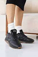 Зимові шкіряні кросівки жіночі чорні, модні зимові кросівки з хутром, зимові кросівки для жінок