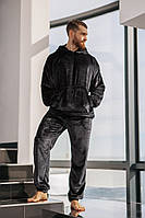 Класна затишна тепла чоловіча піжама чорного кольору, джинс і графіт із капюшоном.