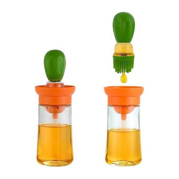 Диспенсер для олії та оцту MD W-31 180 мл із силіконовим пензлем Orange/Green, фото 1