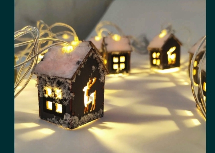 Led гірлянда "Домік" Гірлянда новорічна Будиночки, 10 діодів 4 м, прозорий дріт | Світлодіодна гірлянда |, фото 1