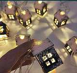 Led гірлянда "Домік" Гірлянда новорічна Будиночки, 10 діодів 4 м, прозорий дріт | Світлодіодна гірлянда |, фото 2