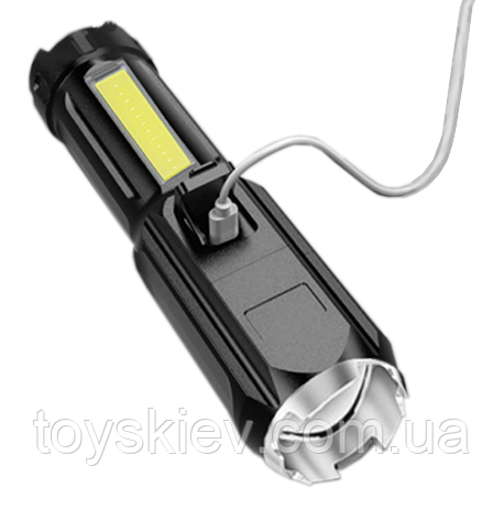 Ліхтар ручний 81022-XPE+COB, Li-Ion акумулятор, zoom, ЗП Type-C, фото 1