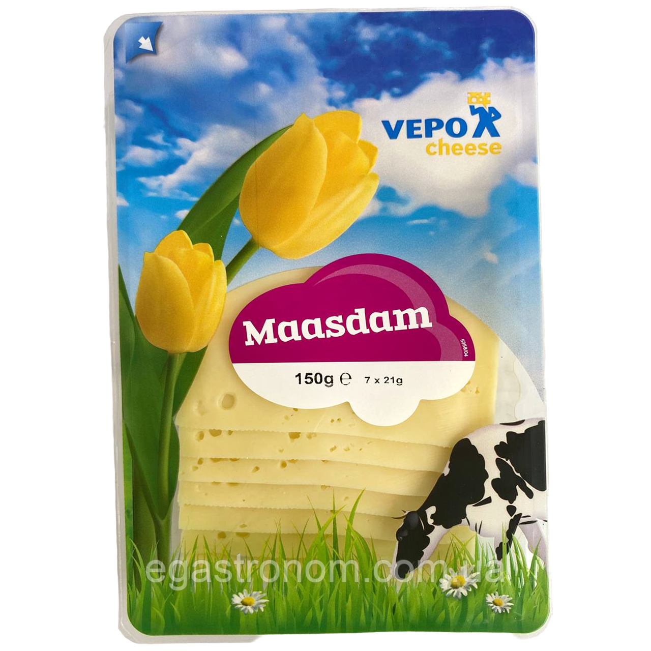 Сир нарізка маасдам Вепо Vepo maasdam 150g 15шт/ящ (Код: 00-00015402)