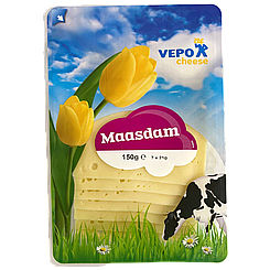 Сир нарізка маасдам Вепо Vepo maasdam 150g 15шт/ящ (Код: 00-00015402)