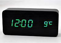 Настольные электронные часы VST-862 с термометром, черные с зеленой подсветкой LF227