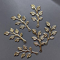 Гілочка металева вигнута з листочками золото 19*36 (ціна за шт.)