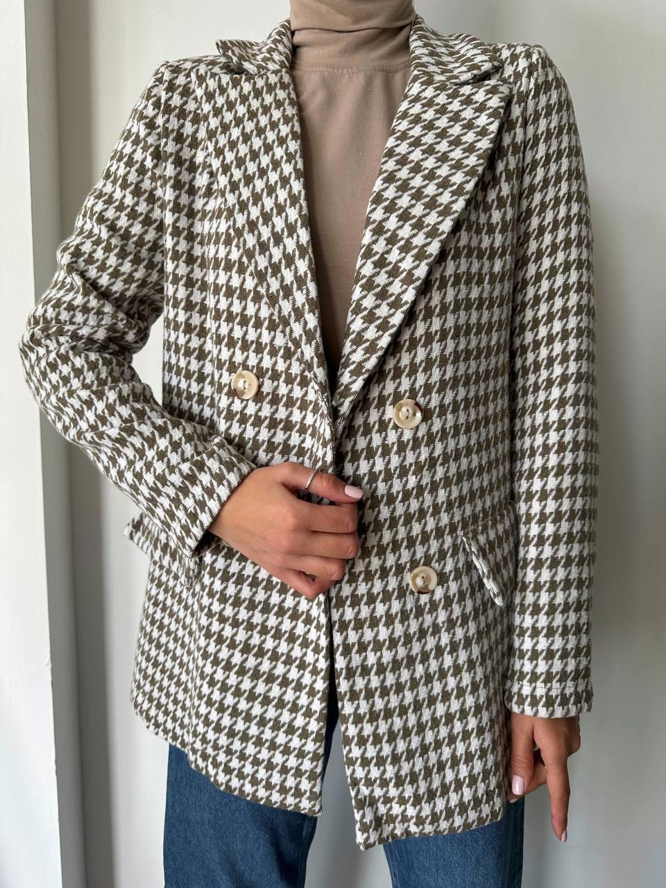 Женский твидовый пиджак, теплый, без подкладки, коричневый - фото 1 - id-p2013318123
