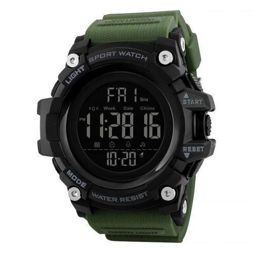 Годинник наручний чоловічий з підсвічуванням Skmei 1384AG 5ATM 54mm black/green