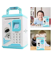 Электронная скарбничка сейф с отпечатком пальца и кодовым замком «BODYGUARD» + купюроприемник, голубая