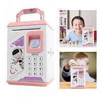 Электронная Копилка сейф с отпечатком пальца и кодовым замком «BODYGUARD» + купюроприемник, розовая