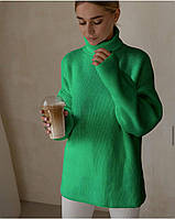 Женский теплый длинный свитер с высоким воротником, 42-44; 46-48, черный, беж, масло, кемел, трава, вяз 42/44, Трава