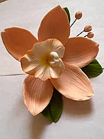 Кондитерское украшение Орхидея персиковая с листочками ТМ "Slado"