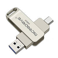 USB накопитель (флешка) MICRODRIVE 128GB Type-C + USB Silver (L)