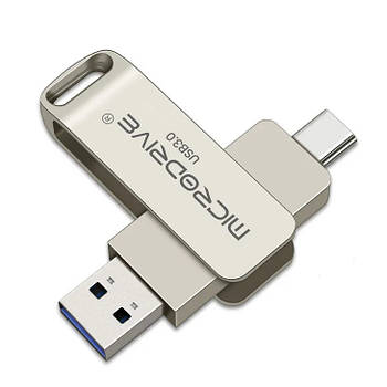 USB накопичувач (флешка) MICRODRIVE 128GB Type-C + USB Silver (L)