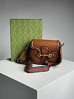 Gucci Lady Web Leather Shoulder Bag Brown 21 x 16 x 7 см женские сумочки и клатчи высокое качество