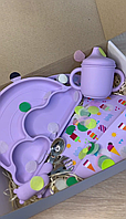 Набор силиконовой посуды для прикорма 5 предметов для детей Лиловый